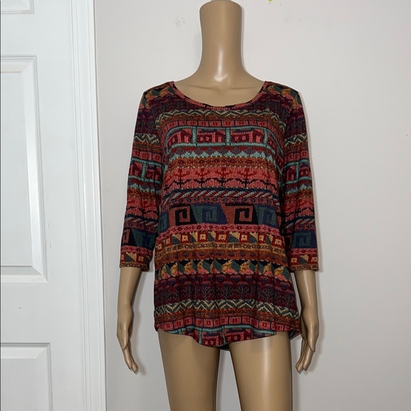 Peruvian Connections 100% Pima cotton Geometric Pattern Top - Picture 1 of 6